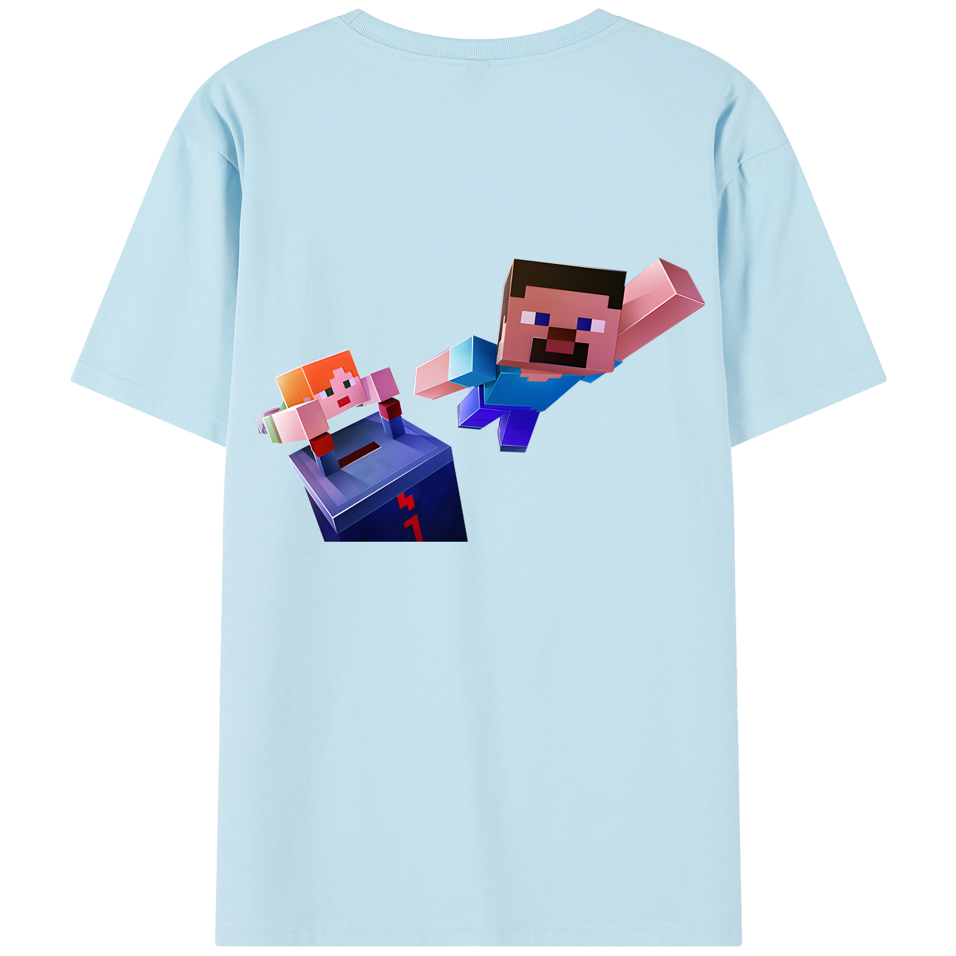 （画像用） マインクラフト ブロックの世界 Minecraft MC Block world 綿100％半袖Tシャツ（背面プリント）
